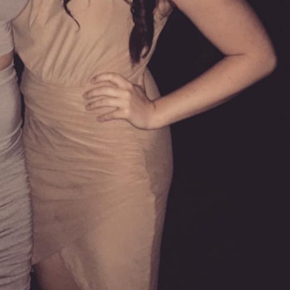 Tan Ruched High Neck Dress - Picture 8 of 8